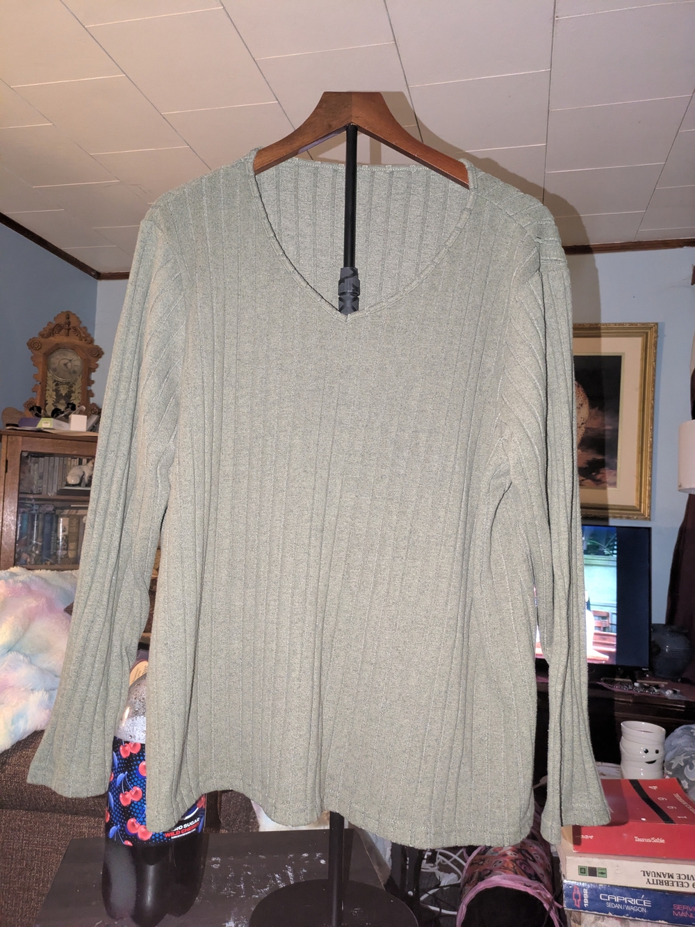 Light Sage Ribbed V-Neck Women's Sweater Size 3XL